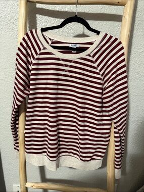 Old Navy Cream and Red Striped Crewneck Sweater